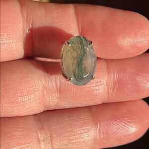 NWT Natural Moss Agate 14X10mm Ring in 925 Sterling Silver Size 6